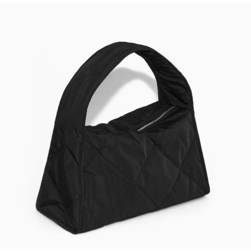 COS‎ Quilted Mini Bag Black Nylon Padded Shoulder Bag Diamond Stitch Zippered